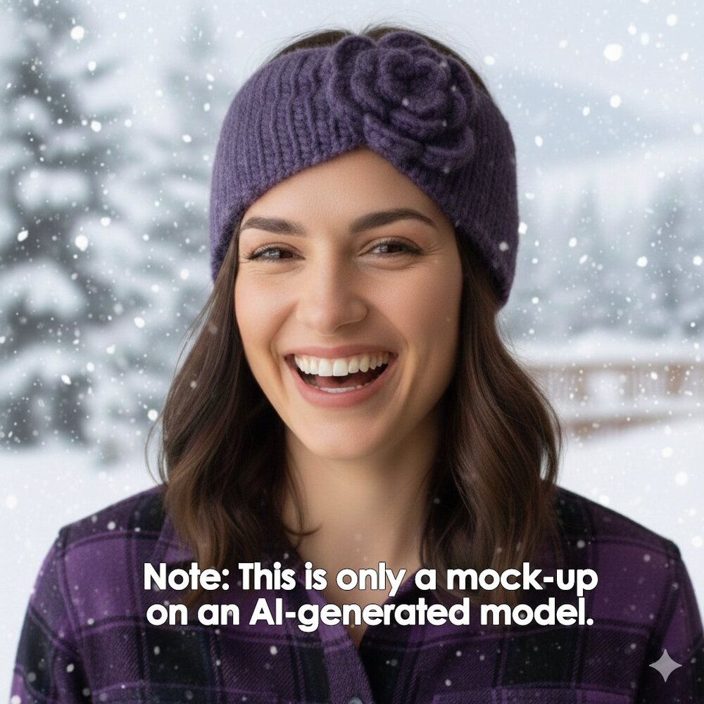 Britt’s Knits Crochet Flower Ear Warmer Headband Purple or Black NWT